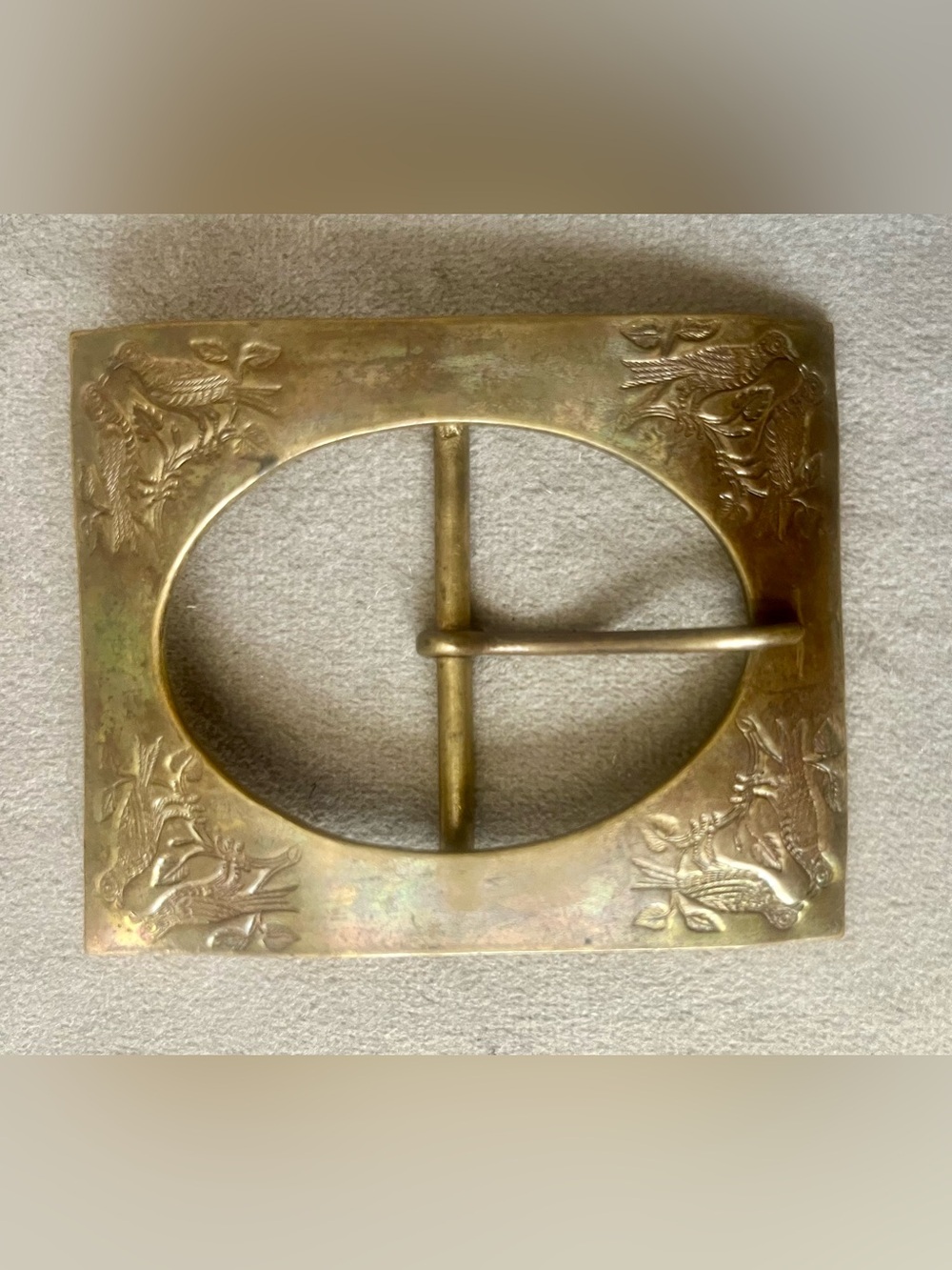 Antique Brass Art Nouveau Sash Buckle Birds Floral